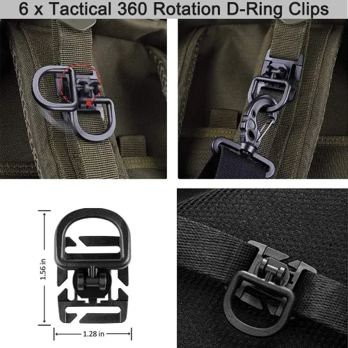Vista 5 de Molle Accessories Kit de 30 accesorios, anillo en D Grimloc bloqueo engranaje clip web dominator cuerdas elásticas hebilla para correas de 1 pulgada
