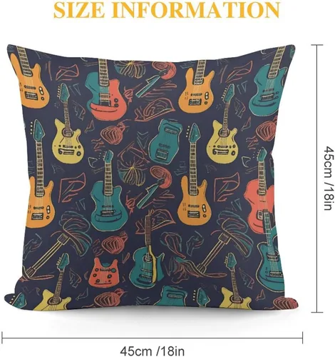 Vista 2 de Guitarra Pattern Pillow Covers 18 * 18 with Zipper Super Soft Square Pillow Cases Cozy Zipper Plush Throw Pillowcases for Bedroom Sofa Couch for All