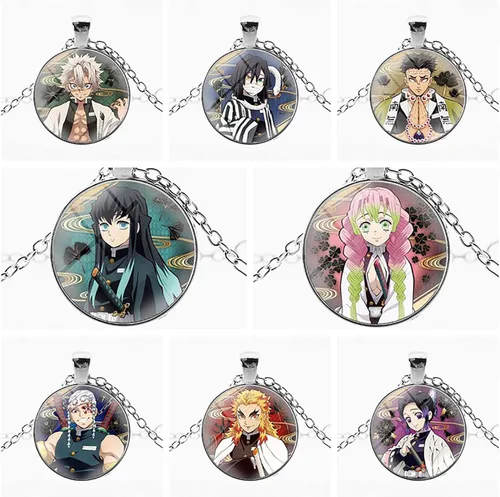 Vista 3 de MHTYYDS Demon Slayer kimetsu no Yaiba para Rengoku Kyoujurou - Collar redondo de metal plateado, accesorios para colgante, serie de joyería