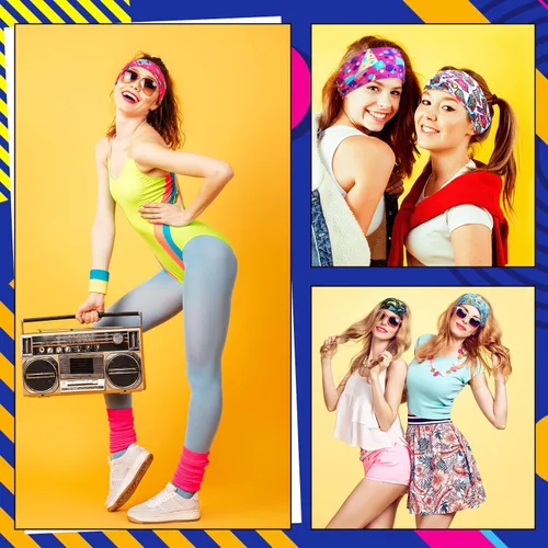Vista 3 de 20 diademas de neón de los años 80 y 90 para mujer, diademas de entrenamiento retro vintage, accesorios de fitness, bandas deportivas