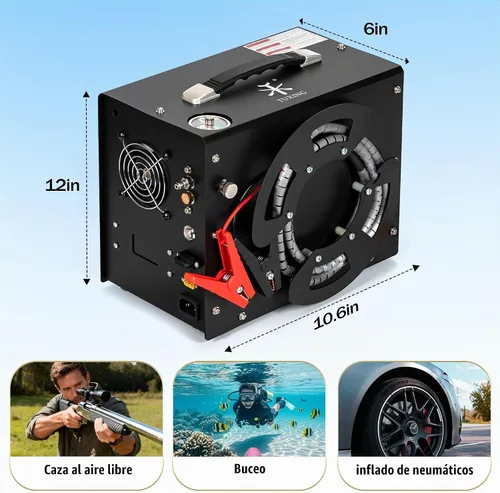 Vista 5 de TUXING Compresor de aire PCP, diseño de carrete de bobinado portátil, compresor de pistola de aire PCP con convertidor de potencia integrado, parada
