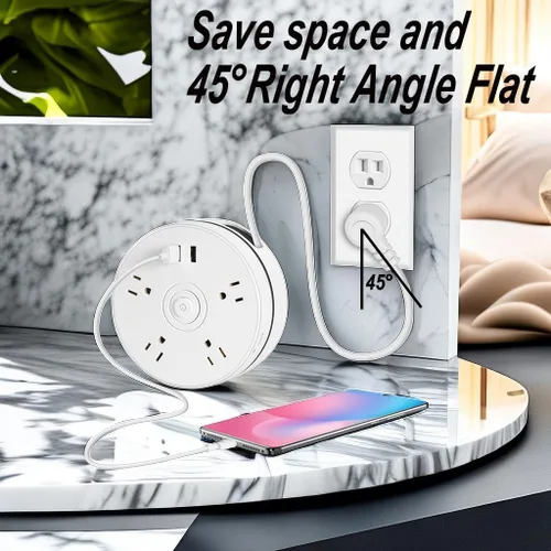 Vista 3 de Regleta retráctil con cable de extensión de 6 pies, 4 salidas + 2 puertos USB, portátil para viajes, hogar y oficina (blanco)