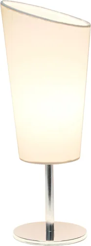 Vista 2 de Simple Designs LT1208-WHT - Lámpara de mesa compacta de 12.4 pulgadas, brillante y llamativa, cromada, con pantalla de tela en ángulo, para sala