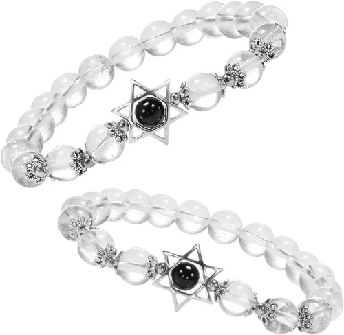 Vista 4 de TUMBEELLUWA Pulsera con cuentas Hexagrama Estrella Curativa Cristal Semipreciosa Piedra Estirada