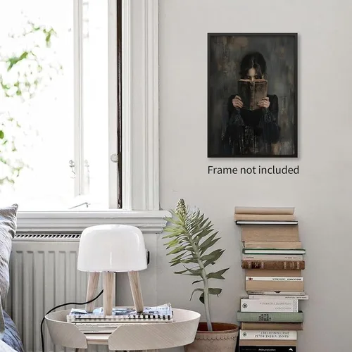 Vista 3 de Haitunone Arte de Pared de Lectura Femenina Victoriana Academia Oscura Libros Melancólicos Póster Pintura al Óleo Antigua Impresiones en Lienzo