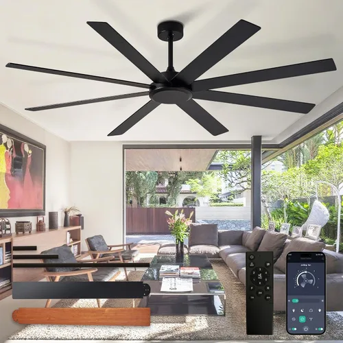 Vista 18 de Depuley Ventiladores de techo de 66" con luces: Ventilador de techo negro para interior/exterior para patios, sala de estar - 8 aspas Ventiladores