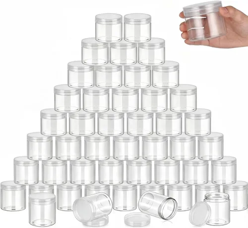 Vista 24 de SATINIOR 100 tarros de plástico con tapas, recipientes pequeños, tapas de boca ancha, pequeños recipientes de plástico para loción, crema, diamantes