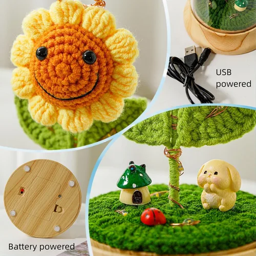 Vista 5 de Regalos de girasol de ganchillo para mujeres, regalos de cumpleaños de flores de sol artificiales para abuela, en cúpula de plástico girasol