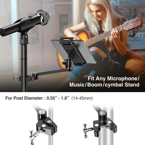 Vista 5 de elitehood Soporte de micrófono para iPad de brazo extra largo de 12 pulgadas, soporte de iPad ajustable de 360° para soporte de micrófono, soporte