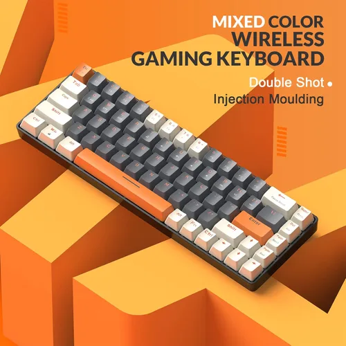 Vista 4 de MAGIC-REFINER Teclado mecánico 60% inalámbrico, Bluetooth 5.02.4GHz con receptor 2 en 1 de modo dual, teclado ergonómico compacto de 68 teclas