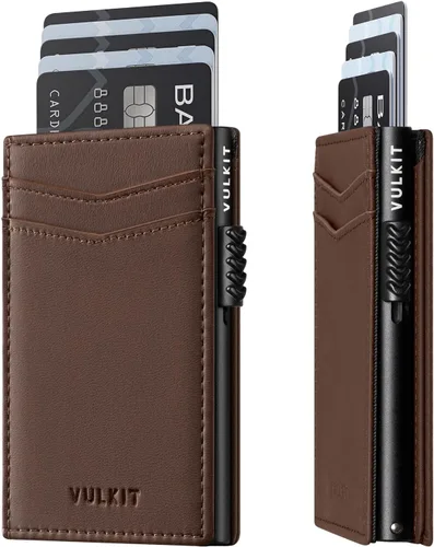 Vista 10 de VULKIT - Billeteras delgadas para hombre; tarjetero desplegable con bloqueo de interferencia de radiofrecuencia; billetera de metal de diseño Negro