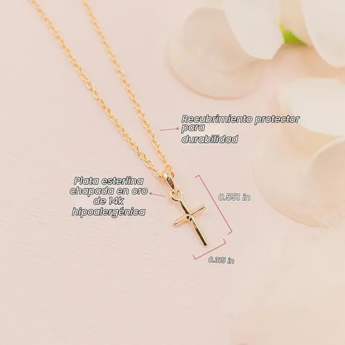 Vista 4 de Cherished Moments Collar de cruz delicada, plata 925 chapada en oro de 14 Dorado-14