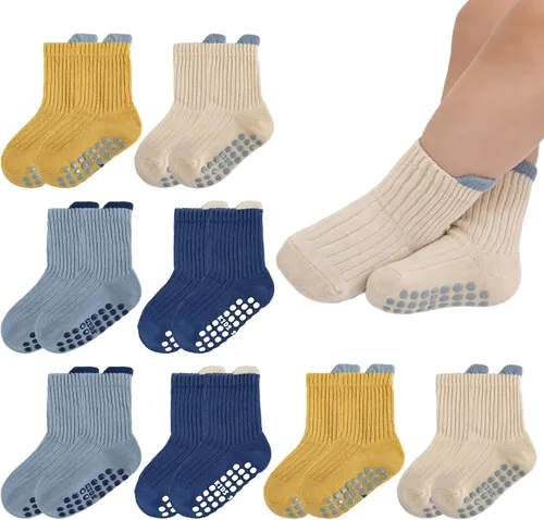 Vista 8 de 8 pares de calcetines de algodón antideslizantes para niños y niñas, recién nacidos, calcetines antideslizantes