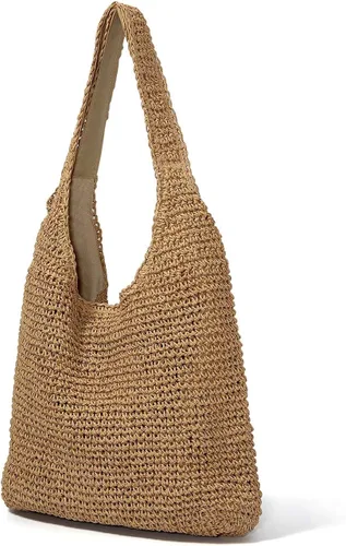 Vista 3 de CHIC DIARY Womens Handwoven Straw Shoulder Bag Large Summer Beach Handles Handbag Tote with Zipper