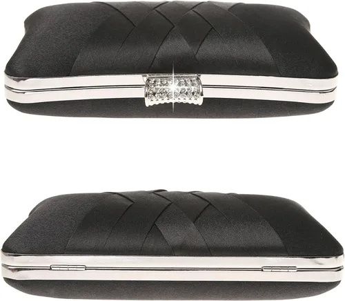 Vista 4 de DA BODAN Bolso de mano Jane de satén con diamantes de imitación para mujer, para noche, novia, graduación, fiesta, bolso cruzado con cadena