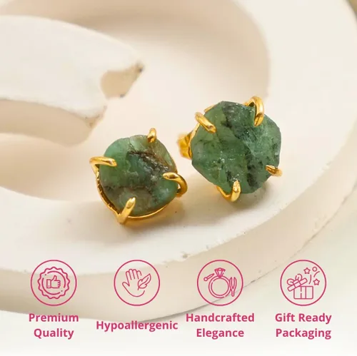 Vista 128 de Gempires Natural Raw Prong Setting Stud Earrings, 8-10 mm Crystals Earring, Handmade Jewelry, Gift for Her