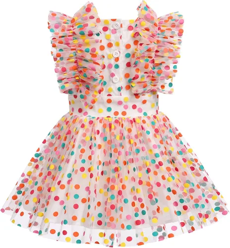 Vista 2 de Baby Girls 1st Birthday Outfit Colorful Polka Dots Romper Princess Party Tutu Dress Cake Smash Clothes for Photo Shoot