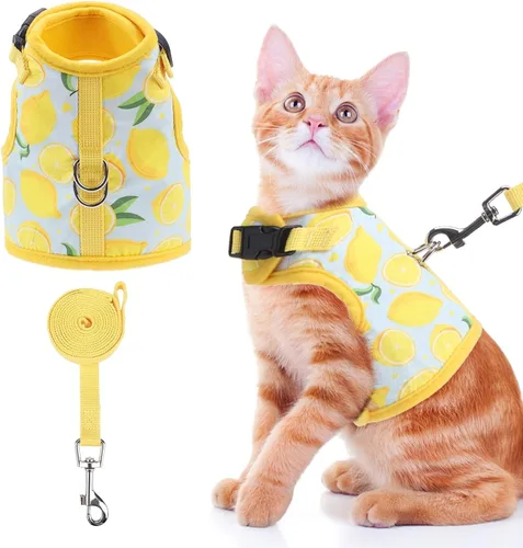 Vista 8 de BINGPET Arnés para gatos con correa y collar para caminar, a prueba de escapes, con correa de 59 pulgadas, arnés de chaleco suave ajustable