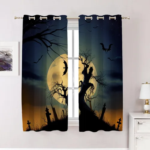 Vista 156 de Cortinas opacas de poliéster multicapa marrón con diseño de bosque natural, 2 unidades, 26 x 24 pulgadas