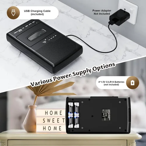 Vista 5 de Grabadora de cassette/convertidor de cinta, grabación a USB/cinta desde micrófono, convertir cintas a WAV a través de una unidad USB, reproductor