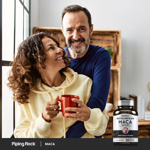 Vista 6 de Piping Rock Cápsulas de raíz de maca 150 píldoras en polvo para mujeres y hombres Rojo, amarillo y negro Suplemento sin OMG, sin gluten