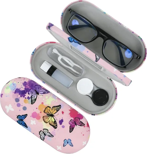 Vista 21 de Estuche 2 en 1 para Lentes de Contacto y Anteojos para Mujeres, Hombres y Niños, Estuche Duro Portátil de Doble Cara para Anteojos de Viaje