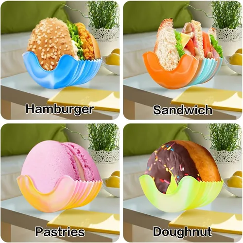 Vista 6 de Caja fija retráctil para hamburguesas, 2 unidades, ajustable, soporte reutilizable para hamburguesas, soporte de silicona para hamburguesas, soporte