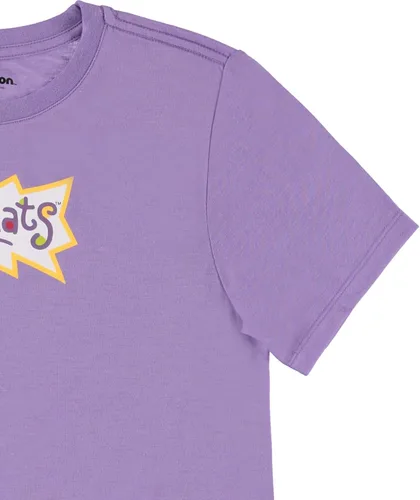 Vista 4 de Nickelodeon Camisa de moda para mujer de los años 90, Rugrats, Angelica and Chuckie - Camiseta de manga corta con dobladillo curvado delantero