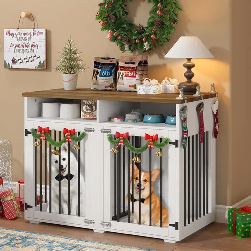 Vista 3 de REVOMINCA Mueble de jaula para perros de 41 pulgadas con divisor extraíble, muebles decorativos para perreras con compartimento de almacenamiento