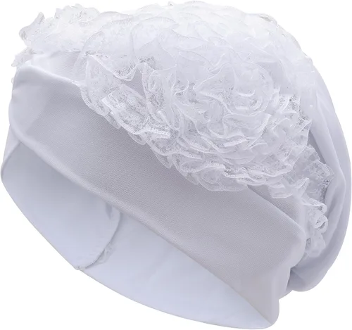 Vista 18 de ZLYC Gorro de verano para mujer, gorro elástico de quimioterapia con flores Blanco floral