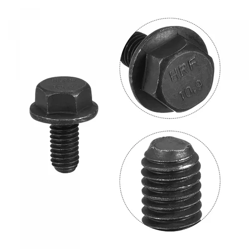 Vista 4 de uxcell Tornillos métricos de brida hexagonal M6x12mm, 20 tornillos de cabeza hexagonal de acero al carbono de grado 10.9