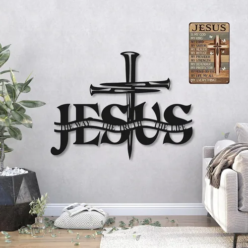 Vista 6 de Smilelife Regalos cristianos para mujeres y hombres Jesús es mi Dios, mi rey, todo lo que soy - Letrero vintage de hojalata religiosa de metal