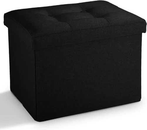 Vista 14 de LINMAGCO Otomana Otomana de almacenamiento con almacenamiento pequeño reposapiés taburete debajo del escritorio, reposapiés plegable corto de tela
