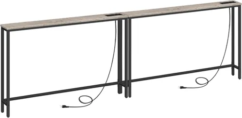 Vista 12 de HOOBRO - Mesa de consola delgada de 47.2", con tomas de corriente, mesa detrás del sofá de 5.9" con estación de carga, mesa de sofá estrecha, mesa