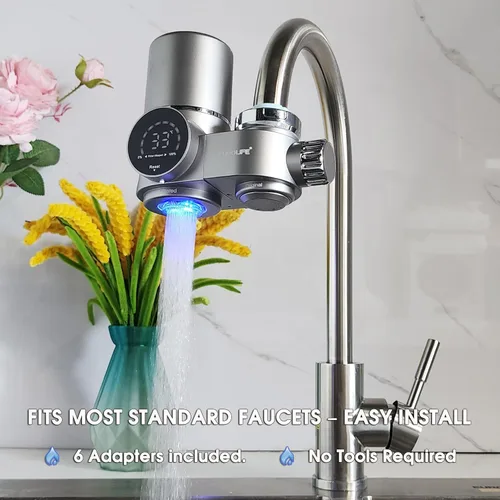 Vista 7 de Combo EUROLIFE - Filtro de agua para montaje en grifo EL-LS-A13, filtro de agua LED para fregadero con luz UV e indicador de vida del filtro