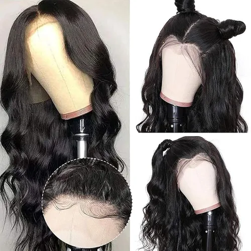 Vista 6 de Holiden Pelucas de cabello humano ondulado con encaje frontal, prearrancado, 100 % cabello humano real, densidad 250, 13 x 5, pelucas frontales