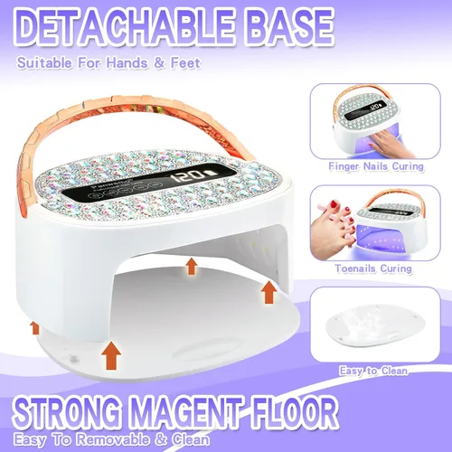 Vista 6 de Lámpara de uñas LED UV, secador de uñas inalámbrico recargable para esmalte de gel, luz UV de uñas con 45 cuentas y mango, lámpara profesional