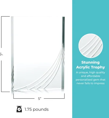 Vista 2 de Baudville Trofeo grabado - Acrílico contemporáneo transparente - Premio para empleados - Detalles cincelados - Grabado personalizado de hasta tres