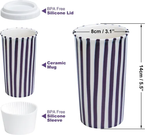 Vista 2 de Millie - Taza de viaje de cerámica con tapa, taza de café reutilizable de 12 onzas, esta taza de café de viaje de cerámica hecha a mano es apta