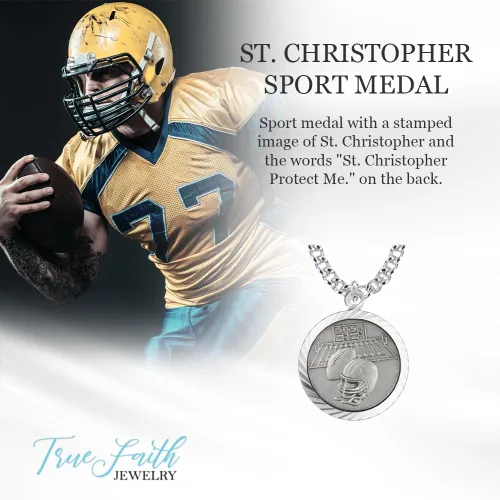 Vista 2 de TrueFaithJewelry Collar de plata de ley con colgante de medalla deportiva de San Cristóbal, 34 pulgadas, Plata esterlina, No es una piedra preciosa