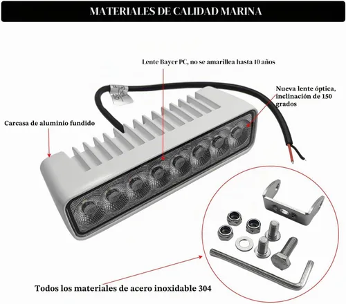 Vista 3 de RGBW - Luz LED para esparcidor de barcos, luces marinas impermeables para muelle de cubierta, 2 barras de luz de inundación de 6.7 pulgadas