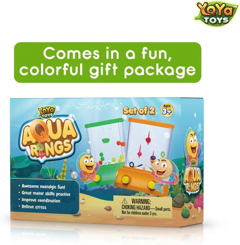Vista 3 de YoYa Toys Aqua Rings Juego de agua de mano – Juego de 2 – Juguete de lanzamiento de anillos de agua y aro de baloncesto – Regalo para edades de 3