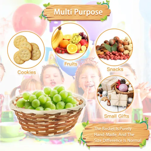Vista 4 de 12 cestas pequeñas redondas de pan de bambú, 7 x 7 x 2.45 pulgadas, cestas de regalo para servir, cestas de servir alimentos para picnic restaurante
