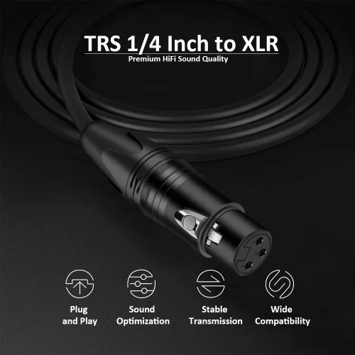 Vista 3 de Cable de audio XLR equilibrado de 10 pies a 1/4, Jack de 0.250 in (1/4 pulgada) TRS macho a XLR hembra Cable de micrófono de interconexión de señal