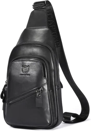 Vista 19 de Vintage Leather Sling Bag Backpack for Men Crossbody Shoulder Chest Day Pack Backpacks #10Marrón