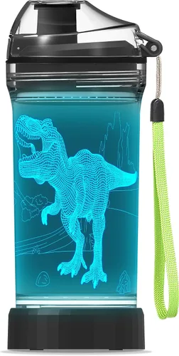 Vista 11 de YuanDian Botella de agua para niños con luz LED 3D - 14 onzas Tritan libre de BPA ecológica - 7 colores luz tazas de bebida geniales, regalo