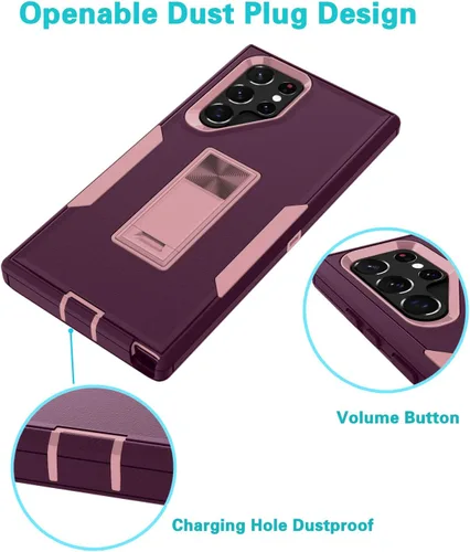Vista 5 de Asuwish Funda de teléfono para Samsung Galaxy S22 Ultra 5G con protector de pantalla de vidrio templado y soporte delgado, híbrido, resistente