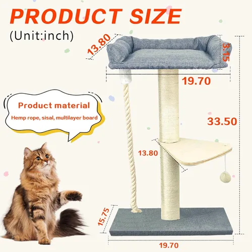 Vista 4 de Torre de árbol para gatos de 35 pulgadas para gatos de interior, poste rascador alto para gatos con cama grande para gatos grandes de Maine Coon