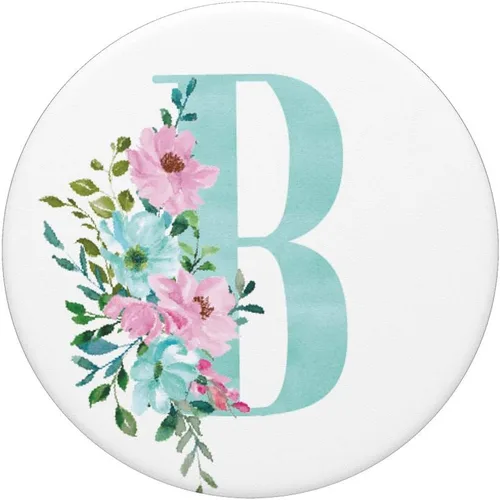 Vista 3 de PopSockets - Letra inicial B para teléfonos y tabletas, diseño floral, color verde y rosa