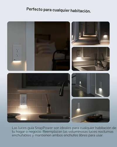 Vista 6 de SnapPower Paquete de 2 luces guía [para tomas dúplex] – Sustituye a la luz nocturna enchufable – Placa de pared de receptáculo eléctrico con luces